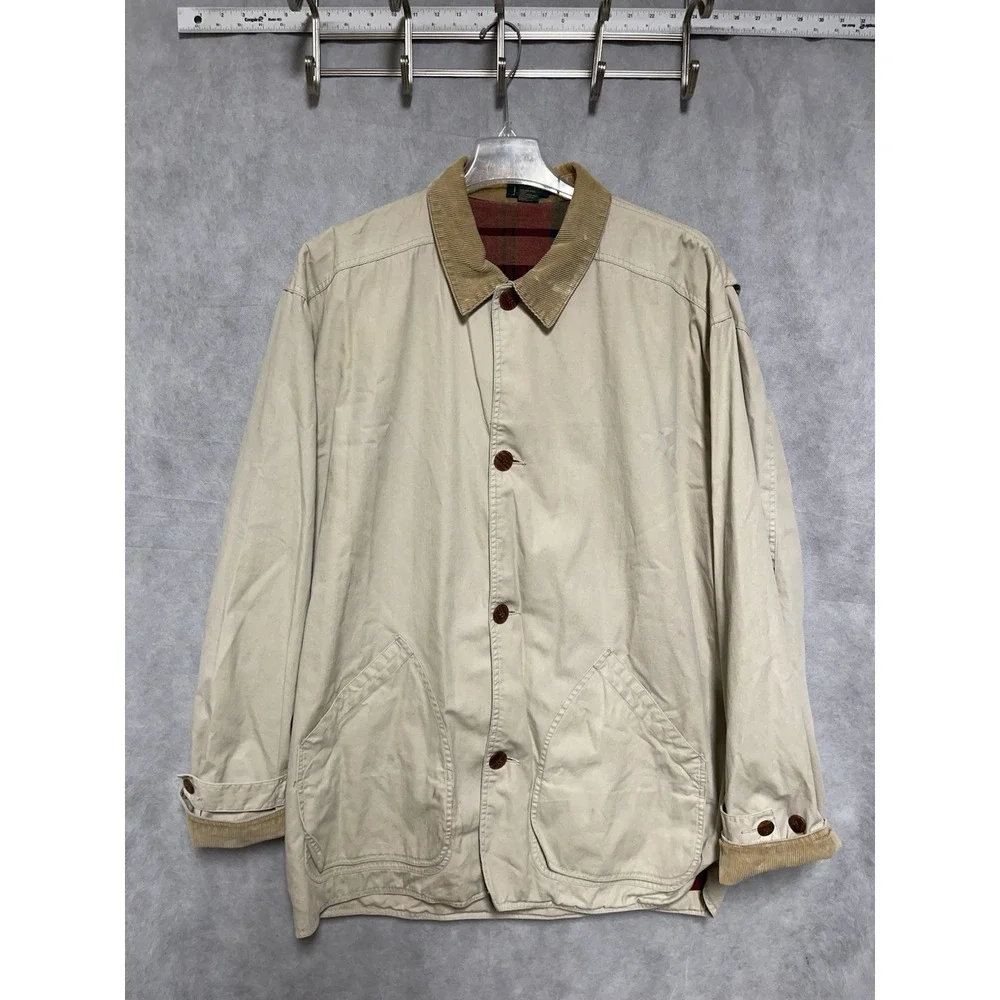 VTG J Crew Coat Men XLT Beige Chore Flannel Lined Oarsman Rugged 90s Barn Jacket